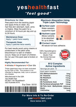 Load image into Gallery viewer, Back Product Label Yes Health Fast Energy Plus B Complex Transdermal Patches