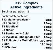 Load image into Gallery viewer, Active Ingredients Table for Yes Health Fast Energy Plus B Complex Transdermal Patches